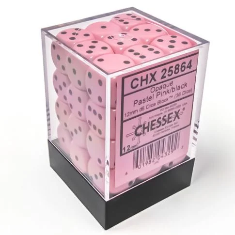 CHX25864: Opaque - 12mm D6 Opaque Pastel Pink w/black (36)